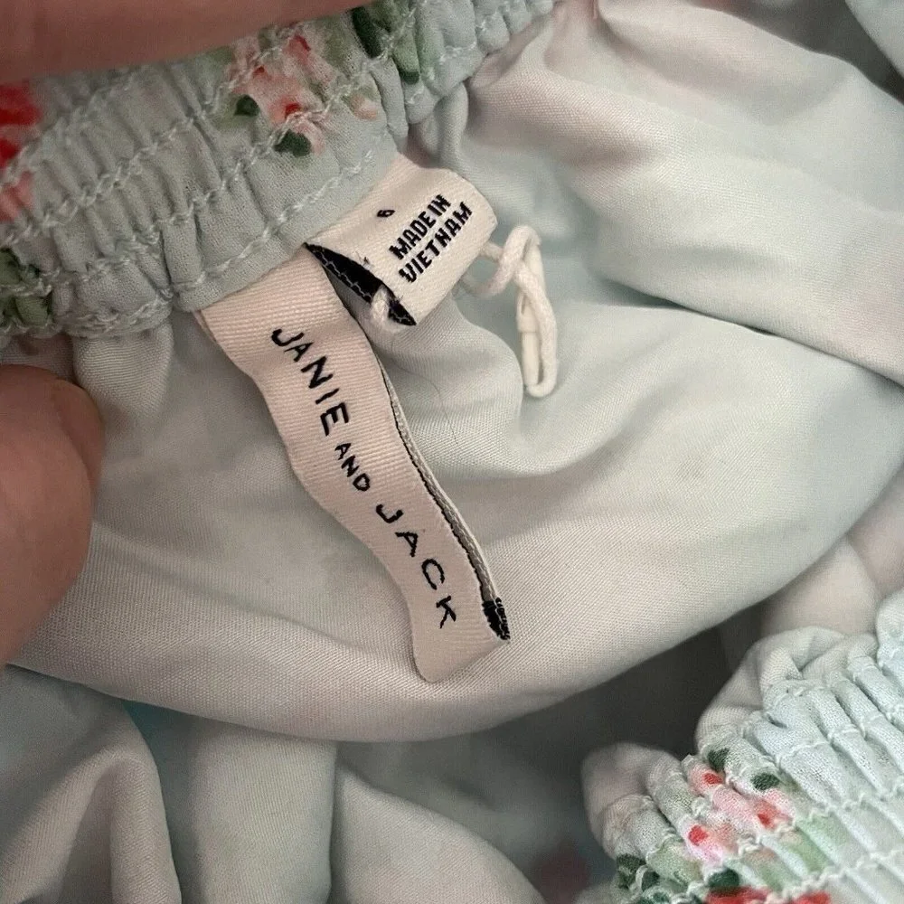 Janie And Jack Girl 6 Mint Floral Elastic Waist Tiered Ruffle Chiffon Skirt